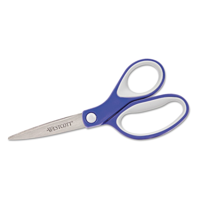 Straight Kleenearth Soft Handle Scissors, 7″ Long, Blue/gray