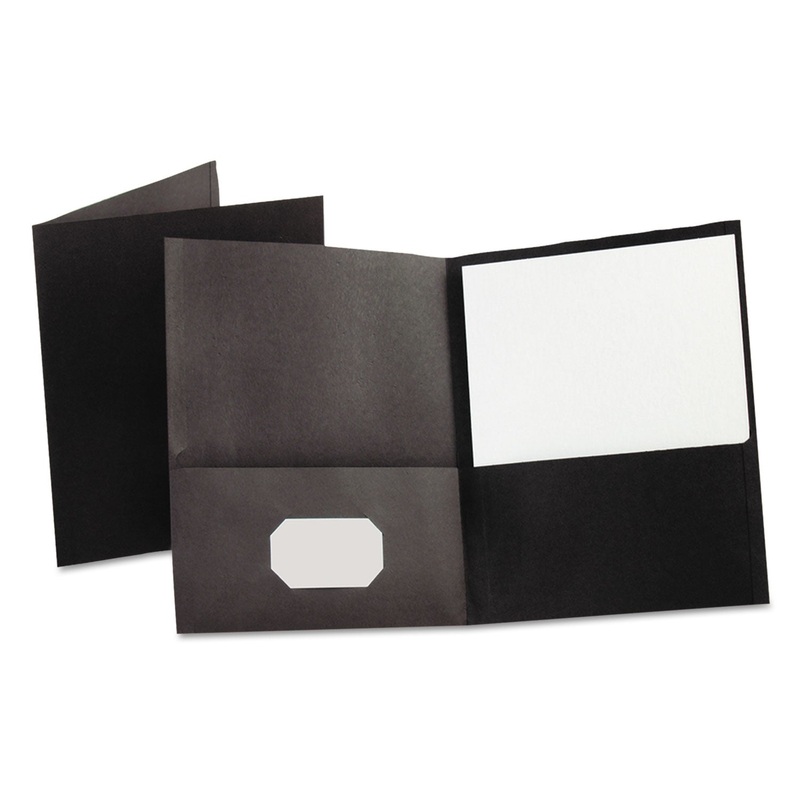 Twin-Pocket Folder, Embossed Leather Grain Paper, Black, 25/box