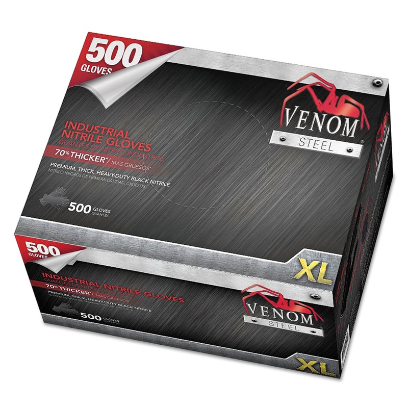 VENOM STEEL INDUSTRIAL NITRILE GLOVES, X-LARGE, BLACK, 6 MIL, 500/BOX