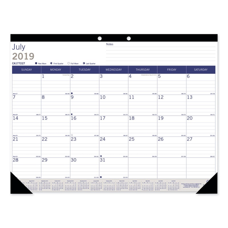 ACADEMIC DESK PAD CALENDAR, 22 X 17, WHITE/BLUE/GRAY, 2019-2020