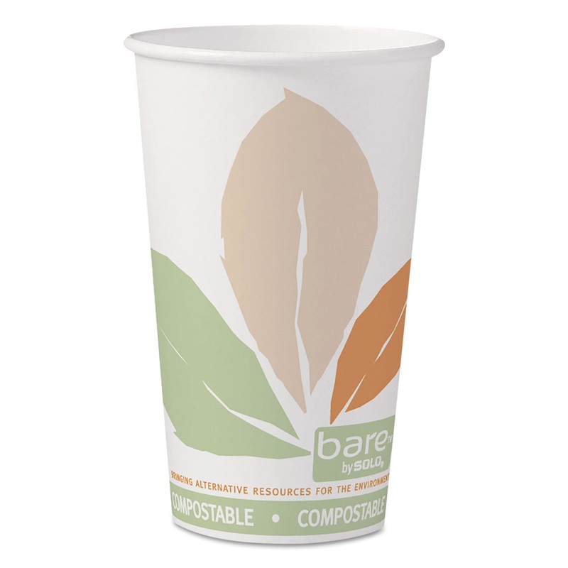 Bare By Solo Eco-Forward Pla Paper Hot Cups, 16 Oz, Leaf Design, 50/pack