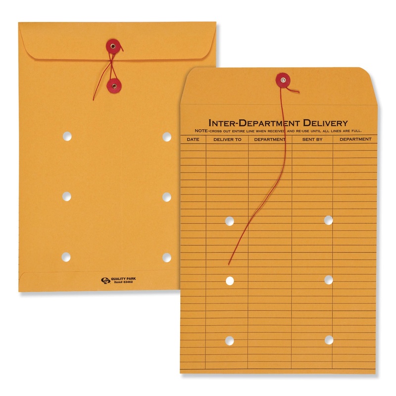 BROWN KRAFT STRING & BUTTON INTEROFFICE ENVELOPE, #90, ONE-SIDED FIVE-COLUMN FORMAT, 9 X 12, BROWN KRAFT, 100/CARTON