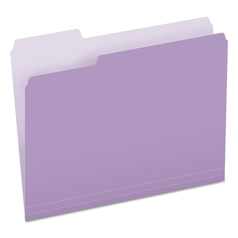 COLORED FILE FOLDERS, 1/3-CUT TABS, LETTER SIZE, LAVENDER/LIGHT LAVENDER, 100/BOX