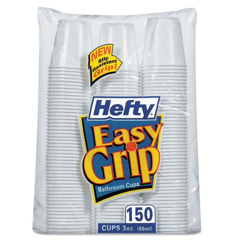 Easy Grip Disposable Plastic Bathroom Cups, 3oz, White, 150/pack