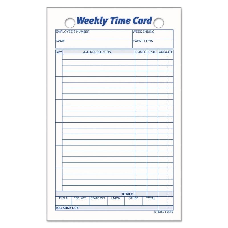 Employee Time Card, Weekly, 4 1/4 X 6 3/4, 100/pack