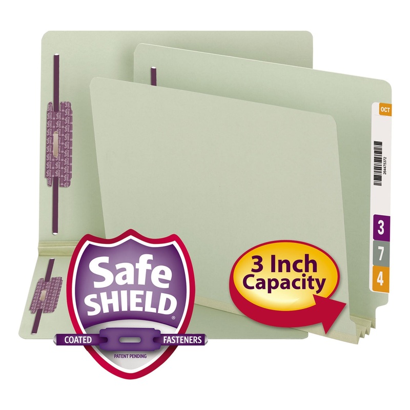 END TAB 3″ EXPANSION PRESSBOARD FILE FOLDERS W/TWO SAFESHIELD COATED FASTENERS, STRAIGHT TAB, LETTER SIZE, GRAY-GREEN, 25/BOX