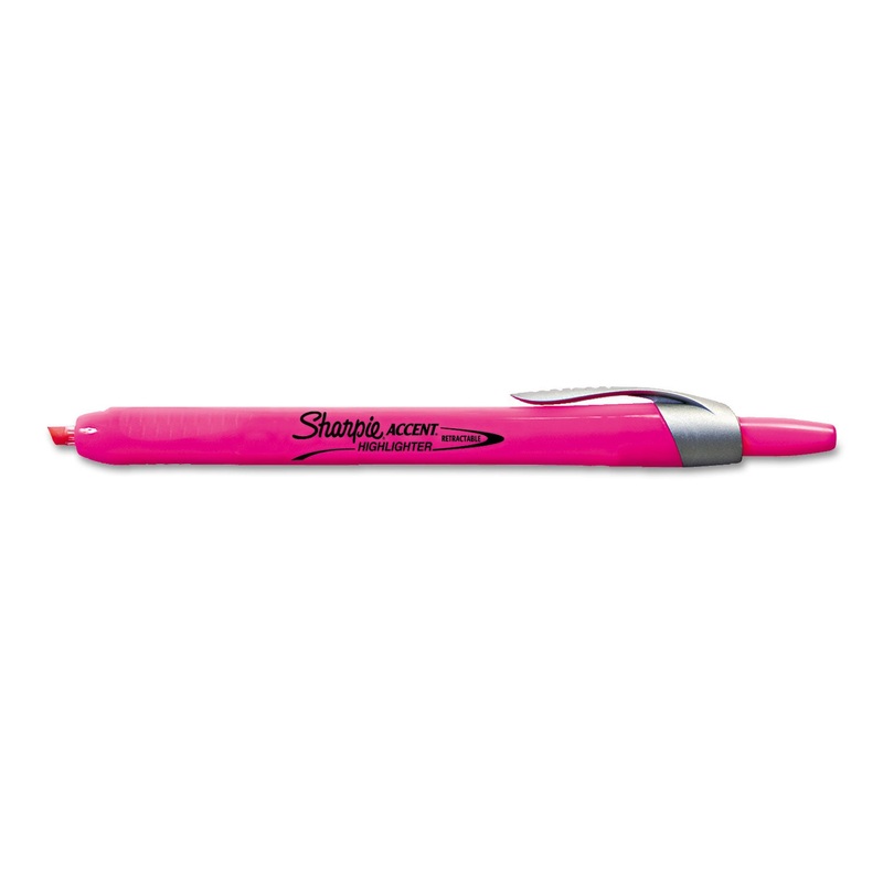 RETRACTABLE HIGHLIGHTERS, CHISEL TIP, FLUORESCENT PINK, DOZEN