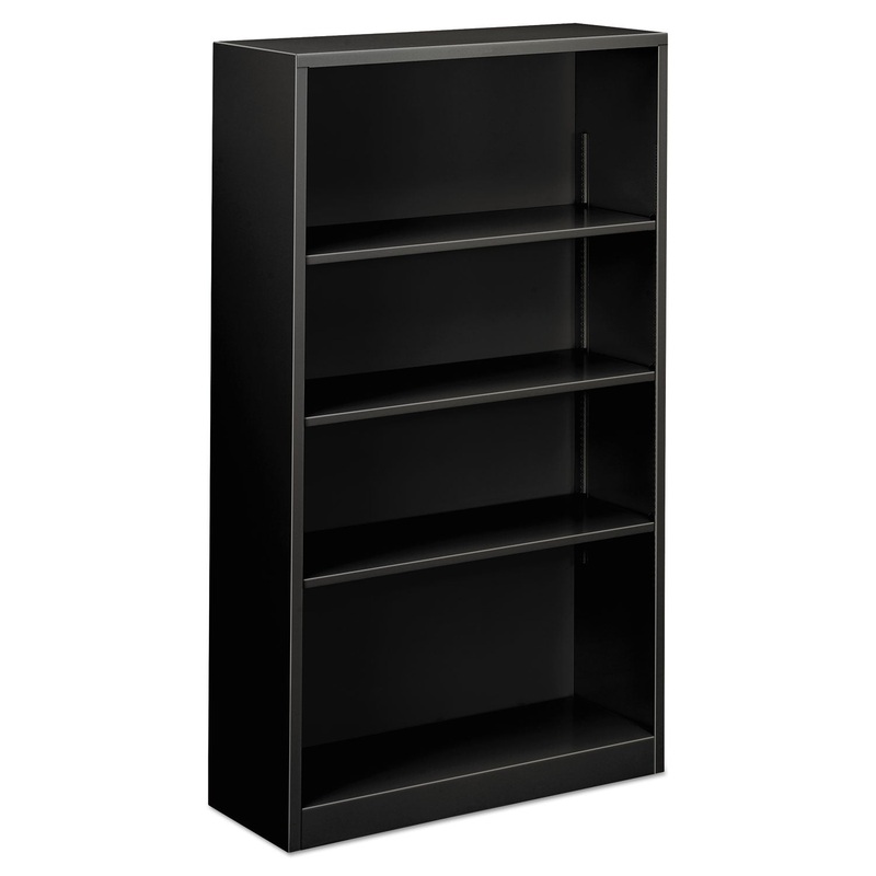Steel Bookcase, 4-Shelf, 34.5″w X 12.63″d X 59″h, Black