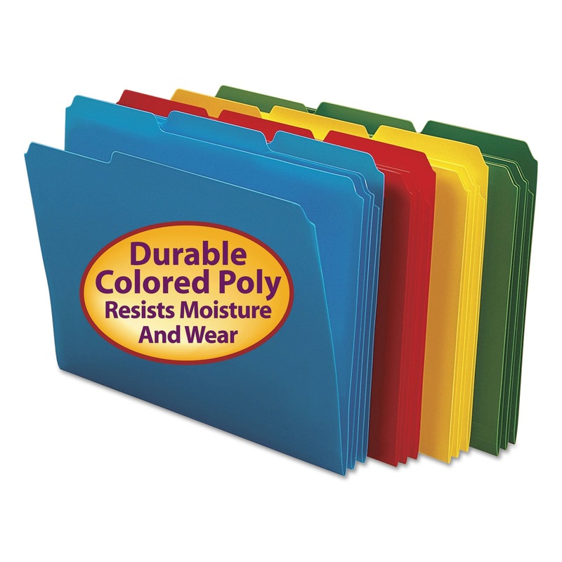 TOP TAB POLY COLORED FILE FOLDERS, 1/3-CUT TABS, LETTER SIZE, ASSORTED, 24/BOX
