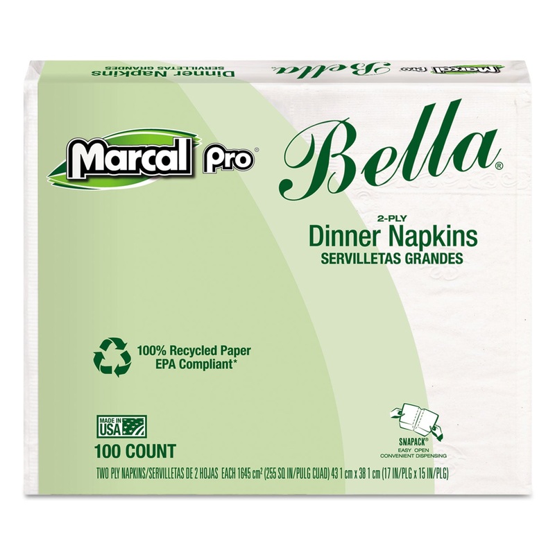 100% Premium Recycled Bella Dinner Napkins, 15 X 17, White, 3000/carton