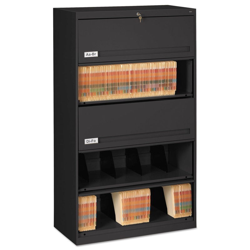 CLOSED FIXED FIVE-SHELF LATERAL FILE, 36W X 16.5D X 63.5H, BLACK