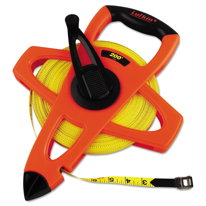 Engineer Hi-Viz Fiberglass Measuring Tape, 1/2″x200ft, Yellow Blade, Orange Case