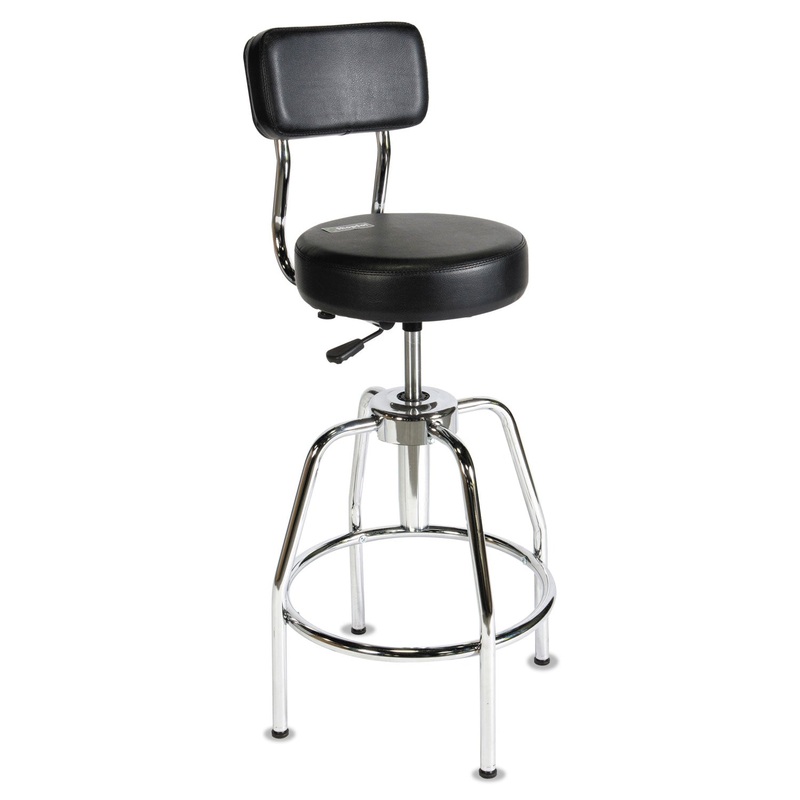 HEAVY-DUTY SHOP STOOL, 34″ SEAT HEIGHT, SUPPORTS UP TO 300 LBS., BLACK SEAT/BLACK BACK, CHROME BASE