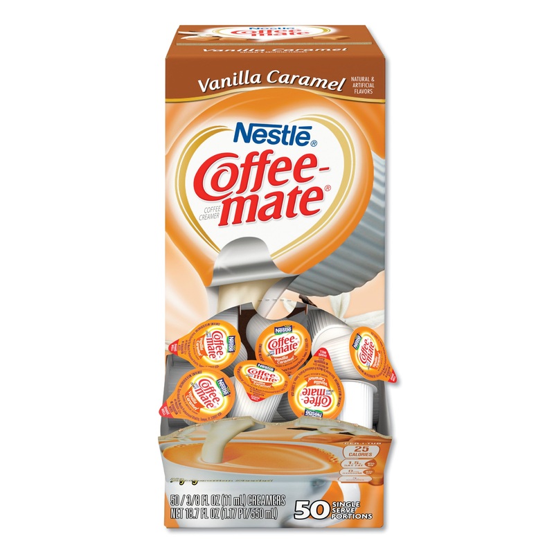LIQUID COFFEE CREAMER, VANILLA CARAMEL, 0.38 OZ MINI CUPS, 50/BOX