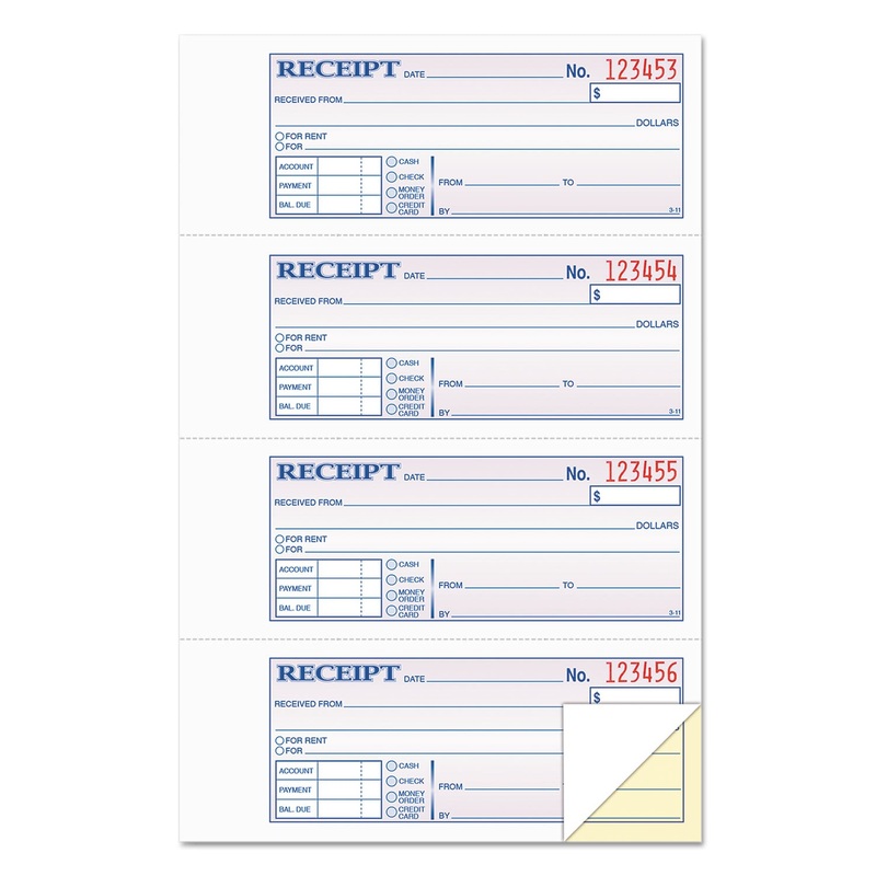 Money And Rent Receipt Books, 2-3/4 X 7 1/8, Two-Part Carbonless, 400 Sets/book