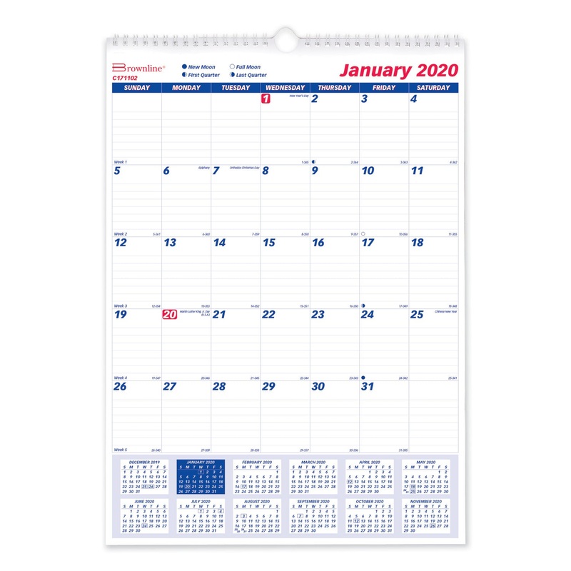 ONE MONTH PER PAGE TWIN WIREBOUND WALL CALENDAR, 12 X 17, 2020