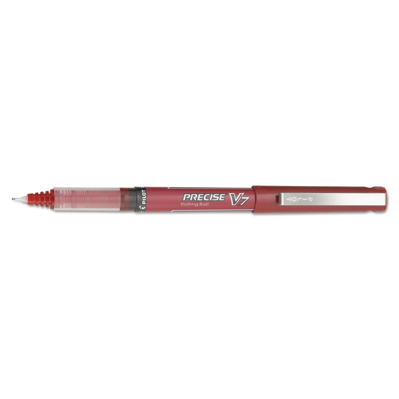 PRECISE V7 STICK ROLLER BALL PEN, FINE 0.7MM, RED INK/BARREL, DOZEN