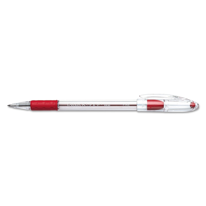 R.S.V.P. STICK BALLPOINT PEN, FINE 0.7MM, RED INK, CLEAR/RED BARREL, DOZEN