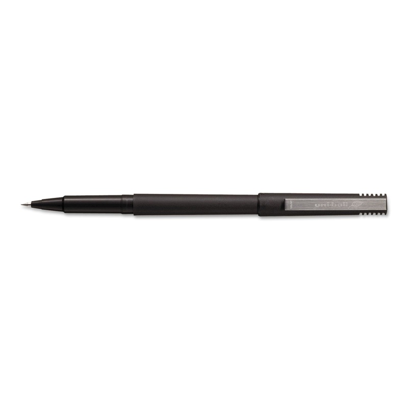 STICK ROLLER BALL PEN, MICRO 0.5MM, BLACK INK, BLACK MATTE BARREL, 36/PACK