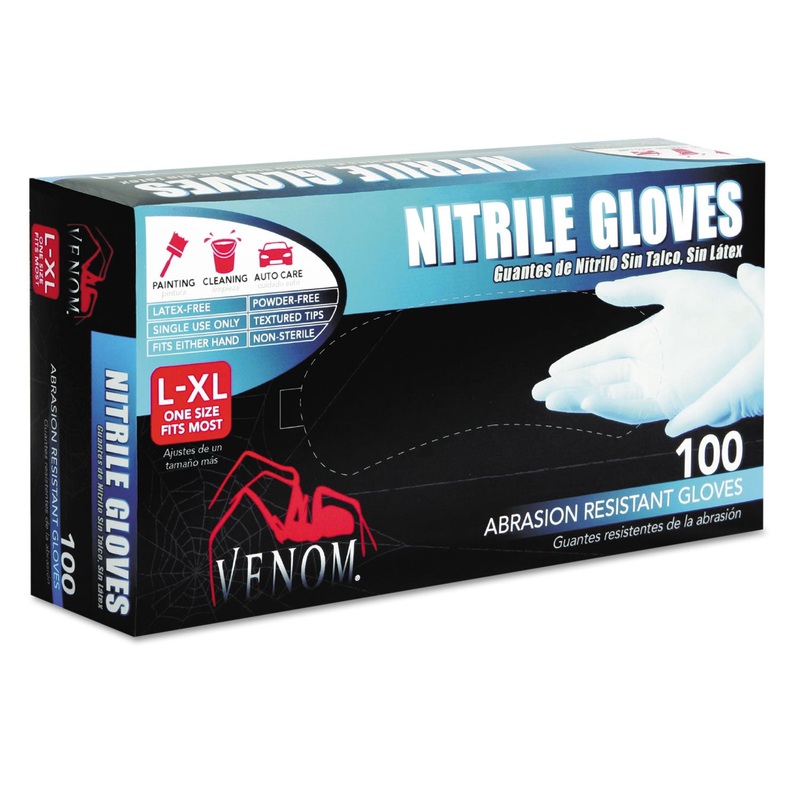 Venom Nitrile Exam Gloves, L/x-Large, Blue, Powder-Free, 100/box