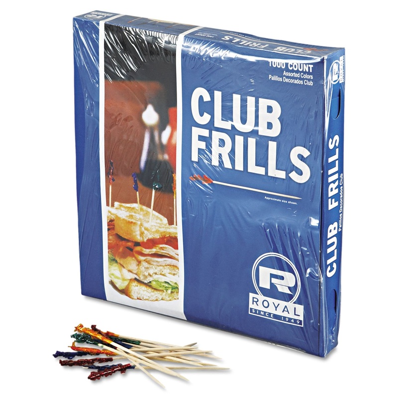 Club Cellophane-Frill Wood Picks, 4″, Assorted, 10000/carton