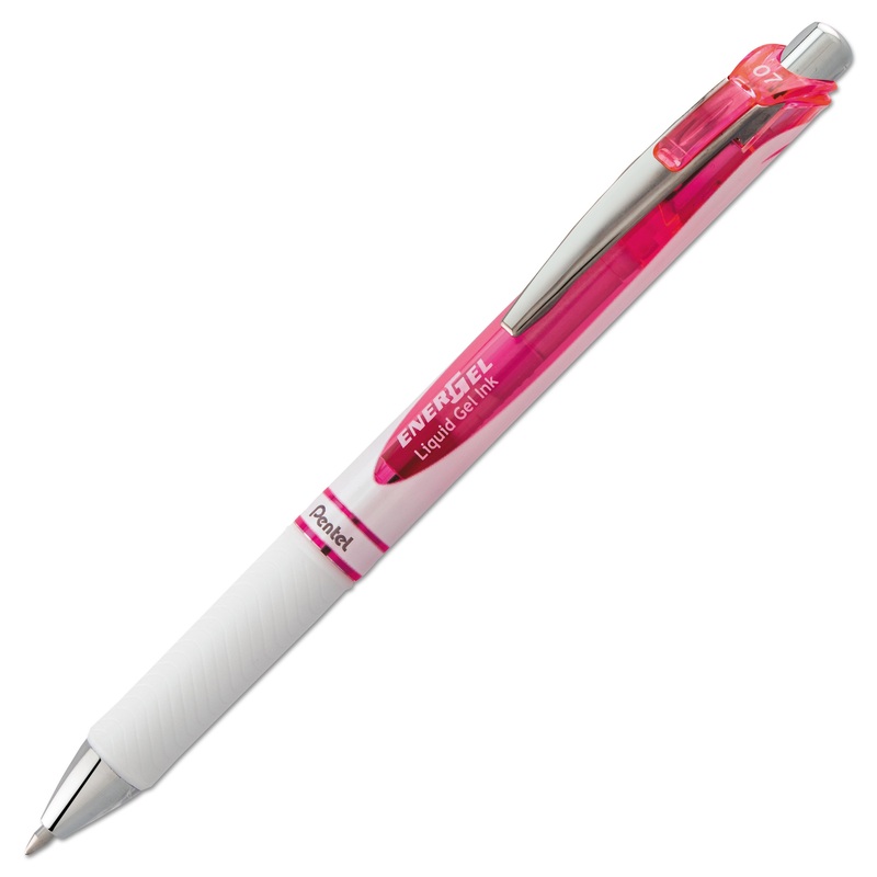 ENERGEL RTX RETRACTABLE GEL PEN, 0.7MM, PINK INK, WHITE/PINK BARREL
