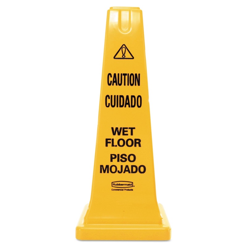 Four-Sided Caution, Wet Floor Safety Cone, 10 1/2w X 10 1/2d X 25 5/8h, Yellow