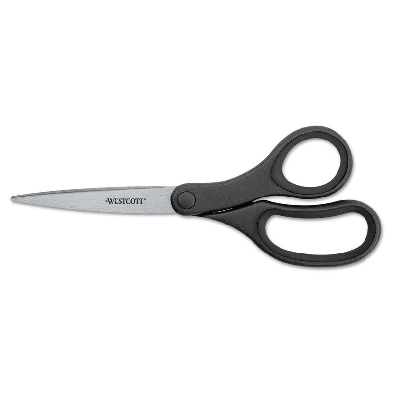Kleenearth Basic Plastic Handle Scissors, 8″ Long, Pointed, Black