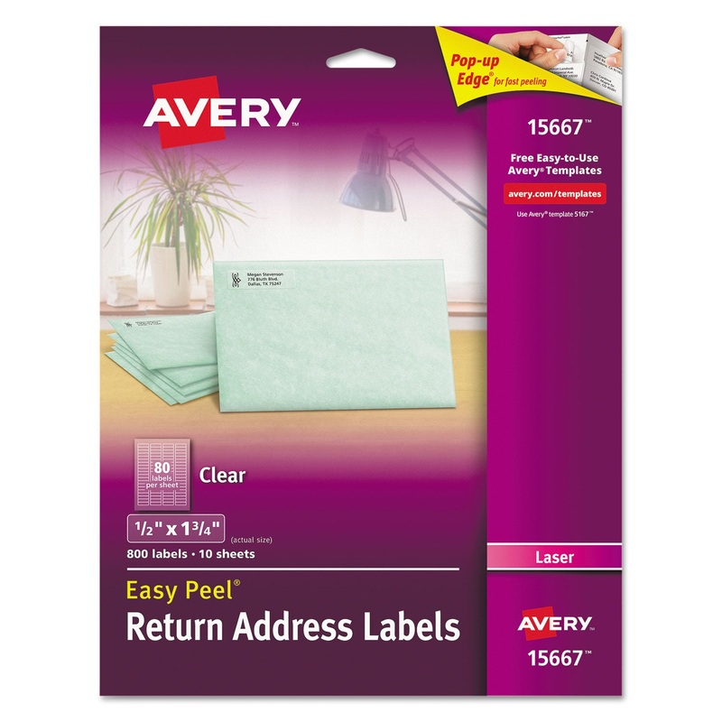 MATTE CLEAR EASY PEEL MAILING LABELS W/ SURE FEED TECHNOLOGY, LASER PRINTERS, 0.5 X 1.75, CLEAR, 80/SHEET, 10 SHEETS/PACK