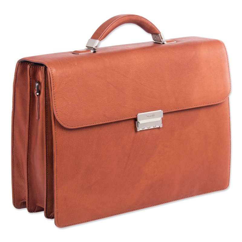 MILESTONE BRIEFCASE, HOLDS LAPTOPS 15.6″, 5″ X 5″ X 12″, COGNAC