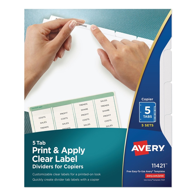 PRINT AND APPLY INDEX MAKER CLEAR LABEL DIVIDERS, COPIERS, 5-TAB, LETTER, 5 SETS