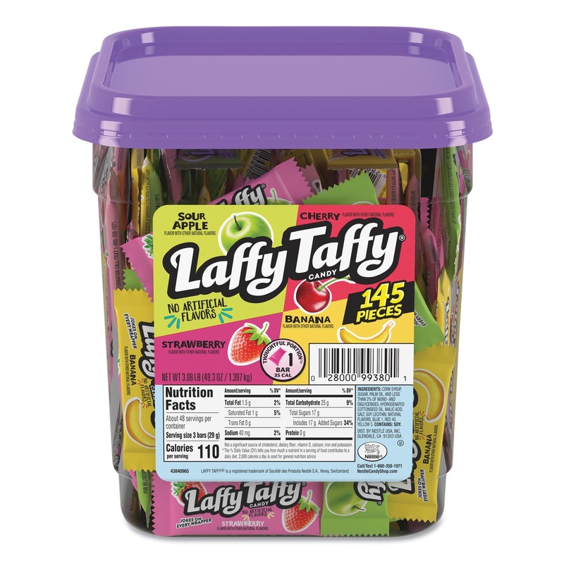 WONKA ASSORTED FLAVOR LAFFY TAFFY, 3.08 LB, 145 WRAPPED PIECES/TUB