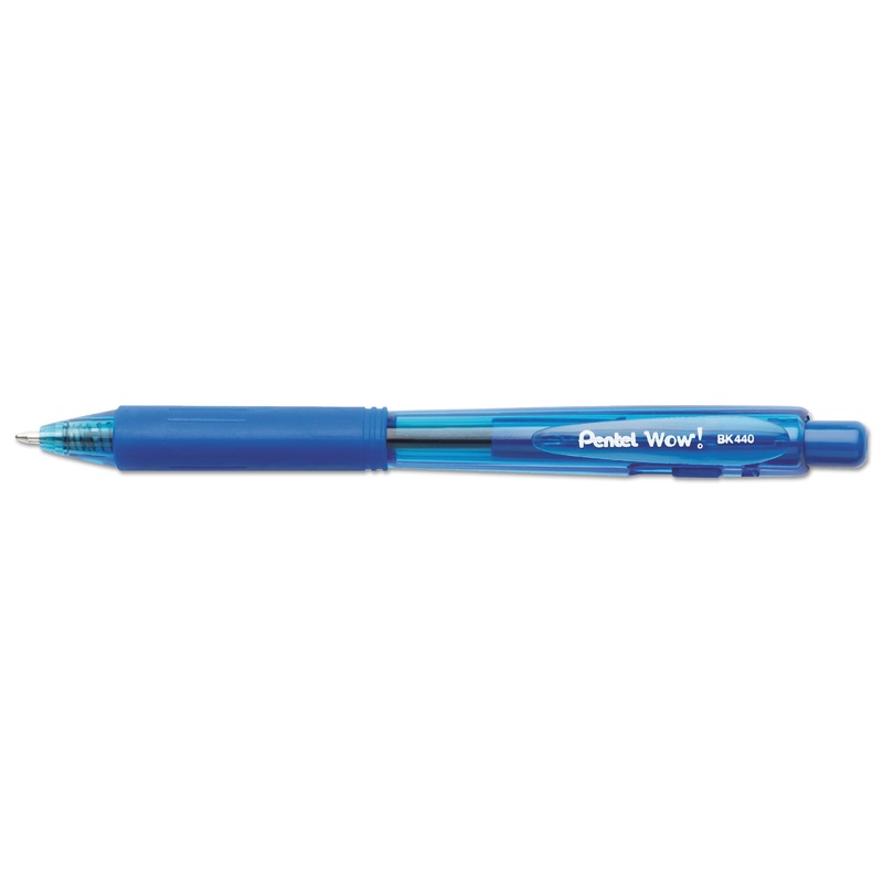 WOW! RETRACTABLE BALLPOINT PEN, MEDIUM 1MM, BLUE INK/BARREL, DOZEN