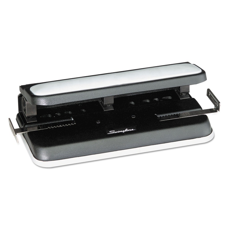 32-Sheet Easy Touch Two-To-Three-Hole Punch, 9/32″ Holes, Black/gray