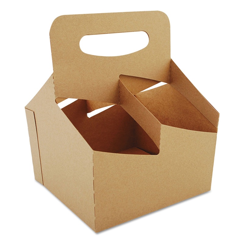 4-Corner Pop-Up Food And Drink Tray, 4-Cup, 32-Oz, 7.25x7x9.25, White, 250/crtn