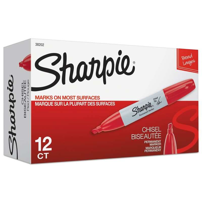 CHISEL TIP PERMANENT MARKER, MEDIUM, RED, DOZEN