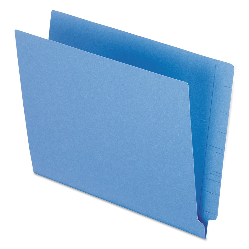 COLORED END TAB FOLDERS WITH REINFORCED 2-PLY STRAIGHT CUT TABS, LETTER SIZE, BLUE, 100/BOX