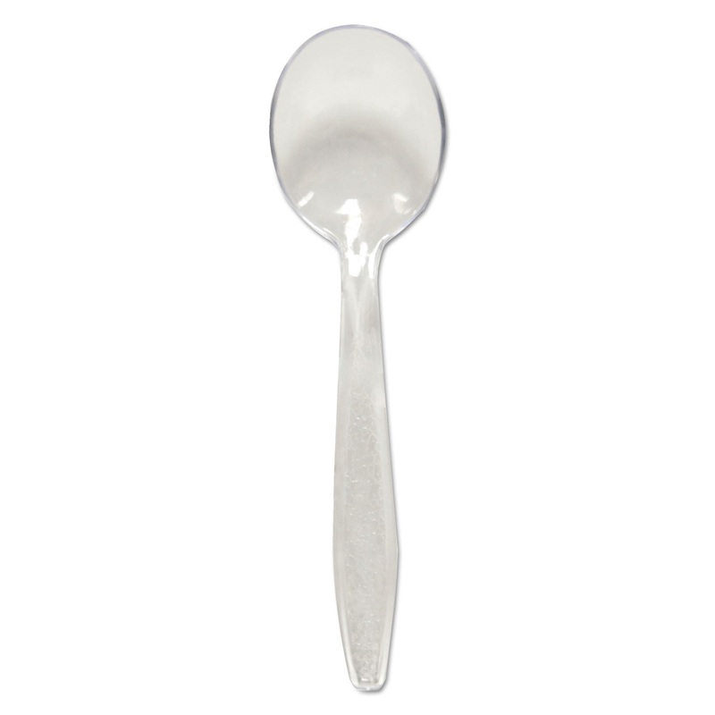 Guildware Extra Heavyweight Plastic Cutlery, Soup Spoons, Clear, 1000/carton