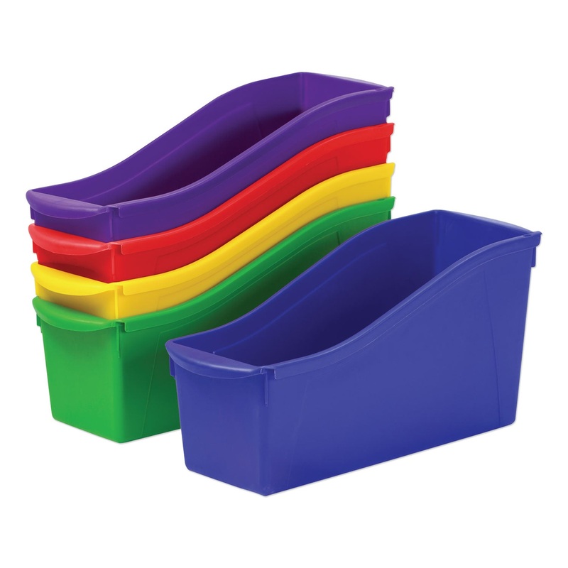 Interlocking Book Bins, 4 3/4 X 12 5/8 X 7, 5 Color Set, Plastic