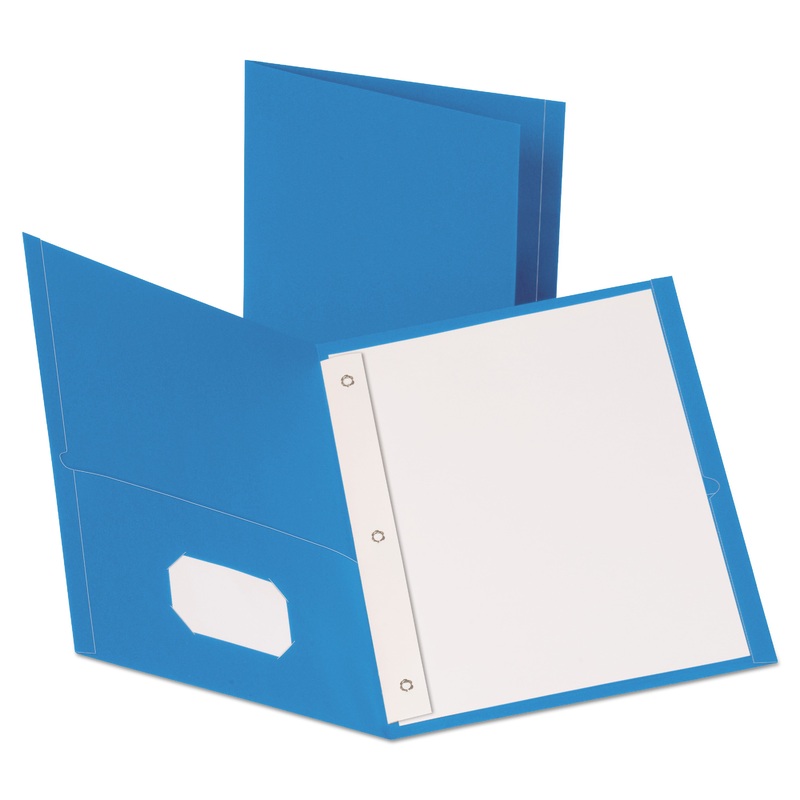 LEATHERETTE TWO POCKET PORTFOLIO WITH FASTENERS, 8 1/2″ X 11″, LIGHT BLUE, 10/PK