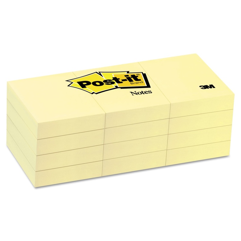 ORIGINAL PADS IN CANARY YELLOW, 1 3/8 X 1 7/, 100-SHEET, 12/PACK