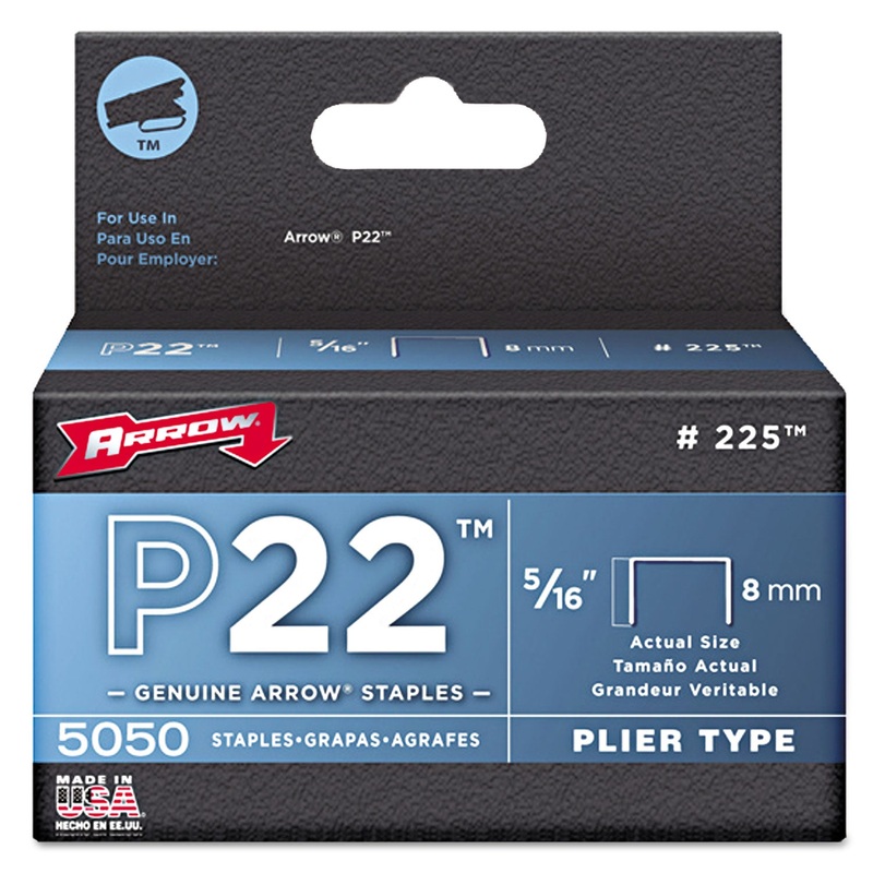 P22 TYPE STAPLES 225, 0.31″ LEG, 0.5″ CROWN, STEEL, 5,000/PACK