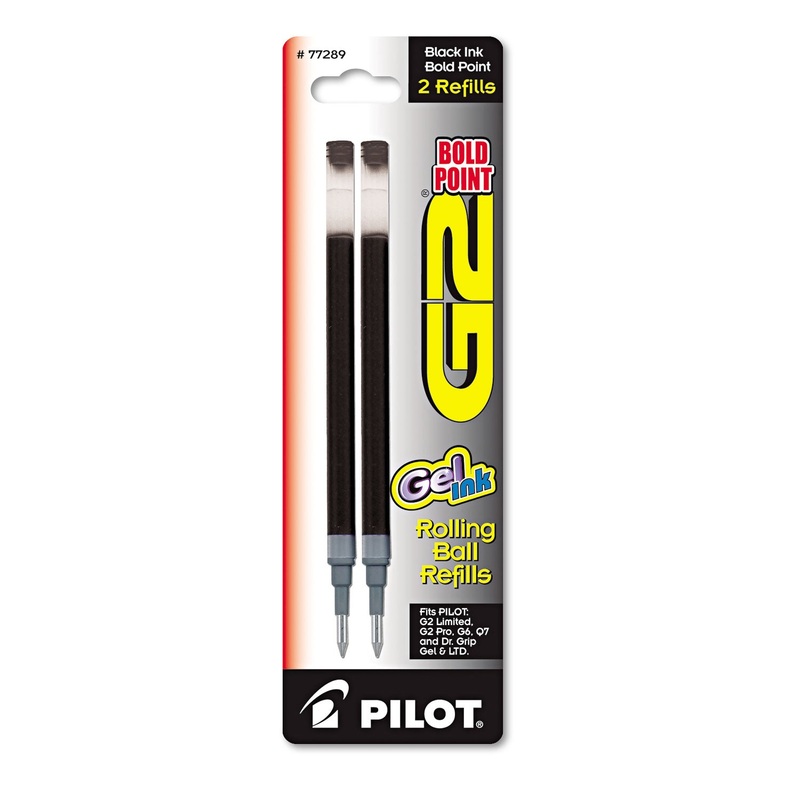 REFILL FOR PILOT G2 GEL INK PENS, BOLD POINT, BLACK INK, 2/PACK