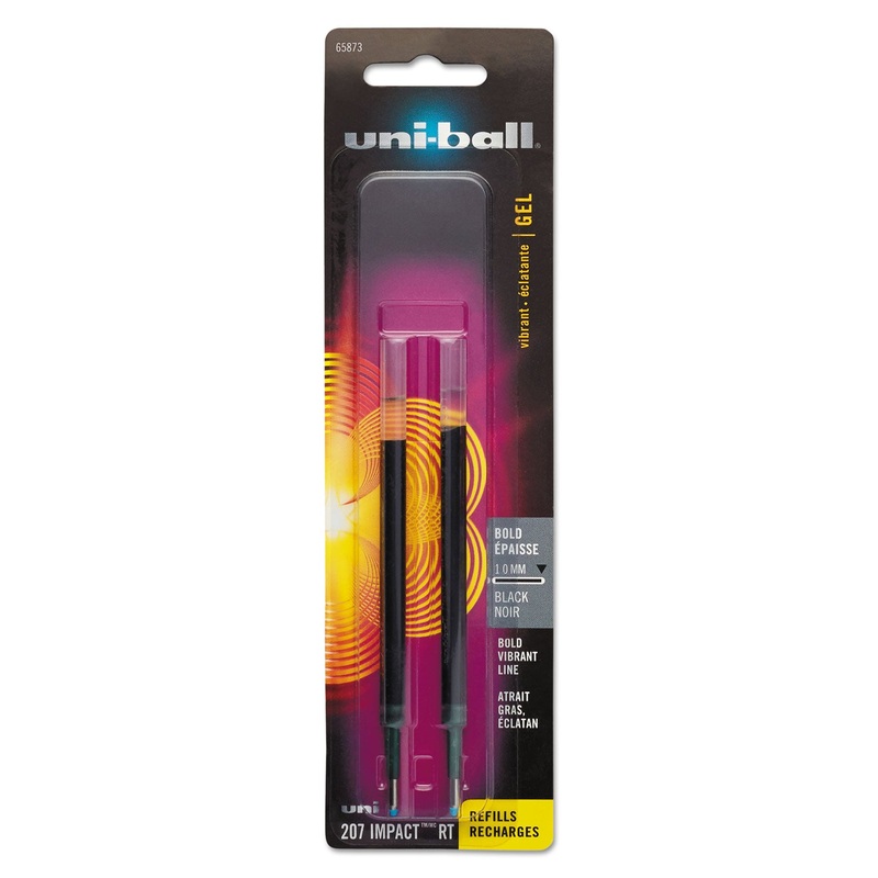 REFILL FOR UNI-BALL GEL 207 IMPACT RT ROLLER BALL PENS, BOLD POINT, BLACK INK, 2/PACK