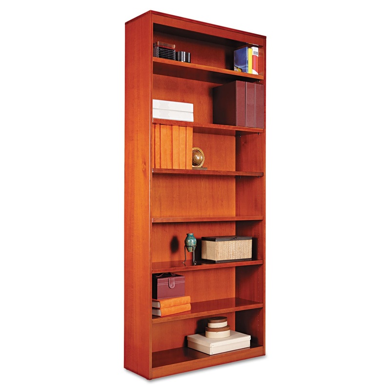 SQUARE CORNER WOOD BOOKCASE, SEVEN-SHELF, 35.63″W X 11.81″D X 83.86″H, MEDIUM CHERRY