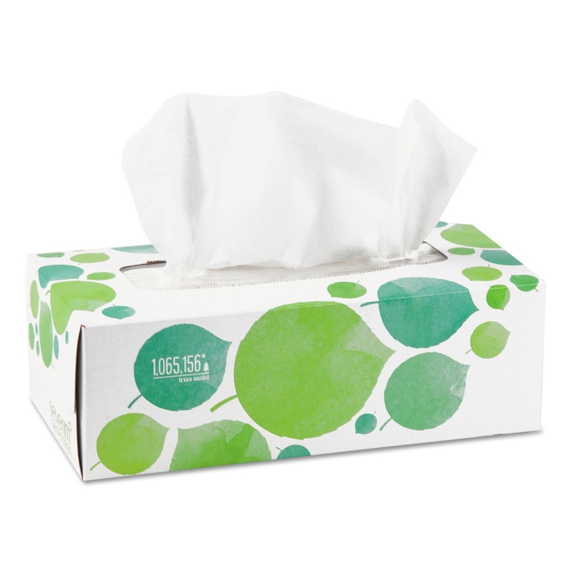 100% RECYCLED FACIAL TISSUE, 2-PLY, WHITE, 175 SHEETS/BOX