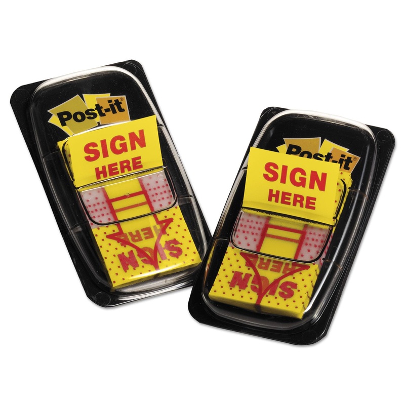 Arrow Message 1″ Page Flags, “sign Here”, Yellow, 2 50-Flag Dispensers/pack