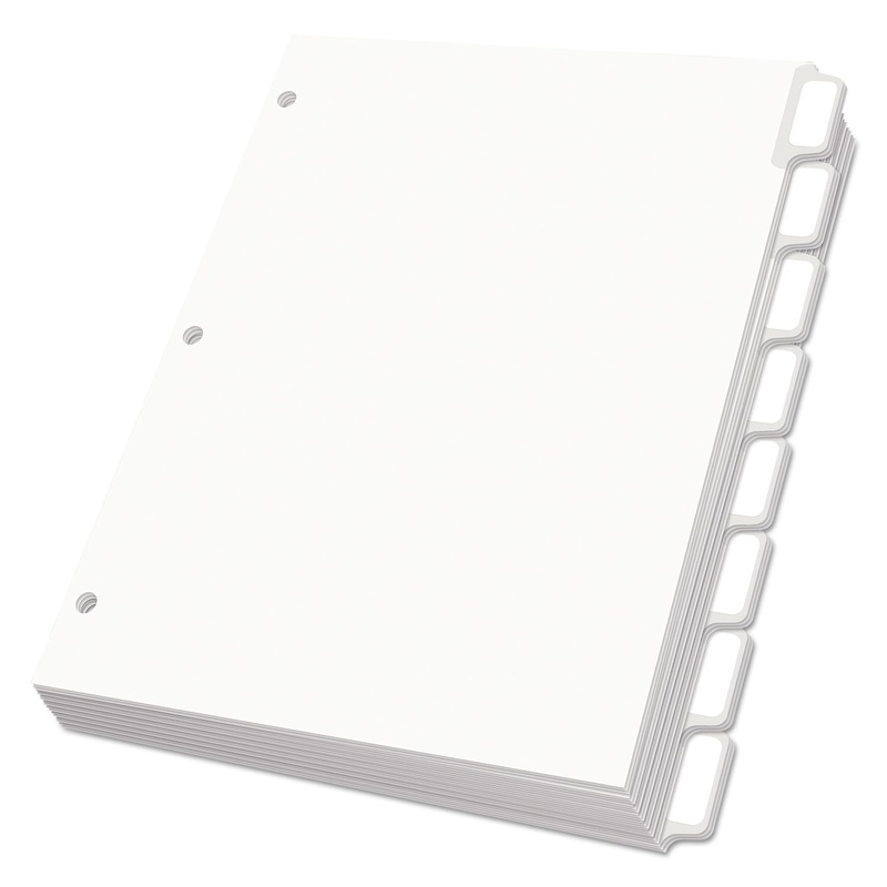 CUSTOM LABEL TAB DIVIDERS WITH SELF-ADHESIVE TAB LABELS, 8-TAB, 11 X 8.5, WHITE, 25 SETS