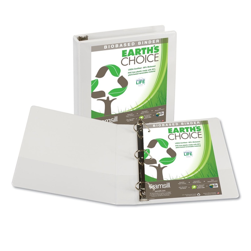 EARTH’S CHOICE BIOBASED D-RING VIEW BINDER, 3 RINGS, 1.5″ CAPACITY, 11 X 8.5, WHITE
