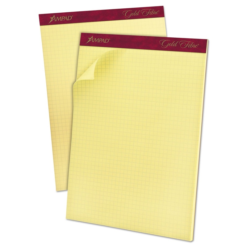 GOLD FIBRE CANARY QUADRILLE PADS, 4 SQ/IN QUADRILLE RULE, 8.5 X 11.75, CANARY, 50 SHEETS